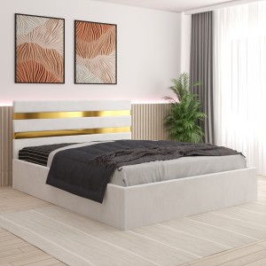 Pat Tapitat Clio Alb + Saltea 20cm Grosime