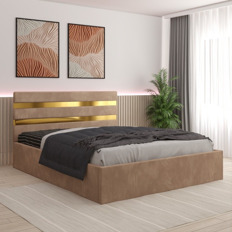 Pat Tapitat Clio Crem + Saltea 20cm Grosime