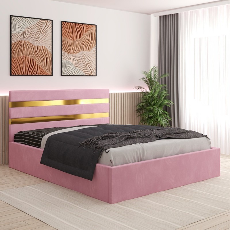 Pat Tapitat Clio Roz + Saltea 20cm Grosime