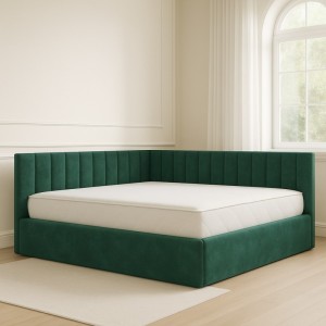 Pat Tapitat De Colt Verde Catifea Premium + Saltea Lux Ortopedica