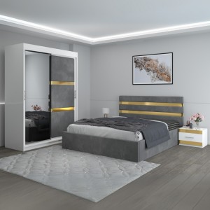 Dormitor Clio Gri Cu Dulap Tapitat