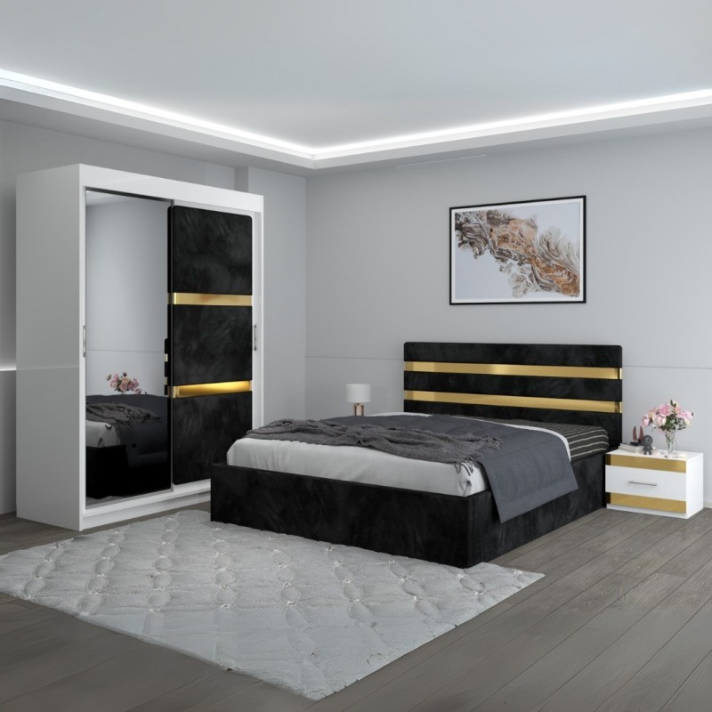 Dormitor Clio Negru Cu Dulap Tapitat