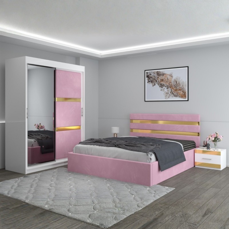 Dormitor Clio Roz Cu Dulap Tapitat