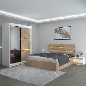 Dormitor Clio Crem Cu Dulap Tapitat