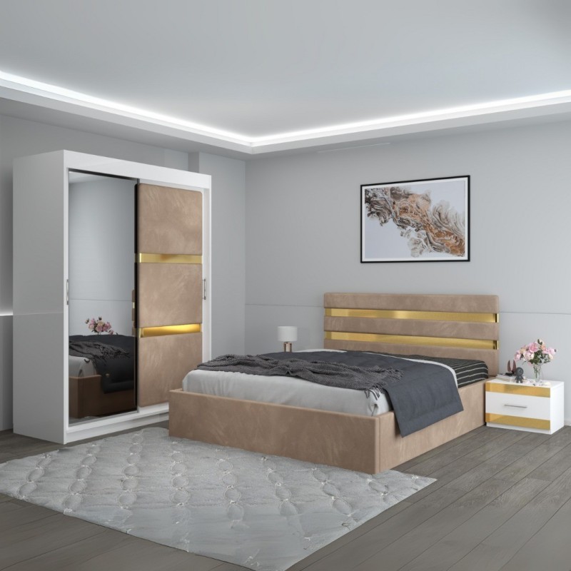 Dormitor Clio Crem Cu Dulap Tapitat