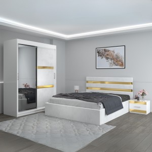 Dormitor Clio Alb Cu Dulap Tapitat