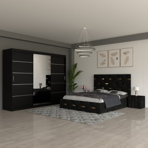 Dormitor Sofia Negru cu Dulap Negru 250cm