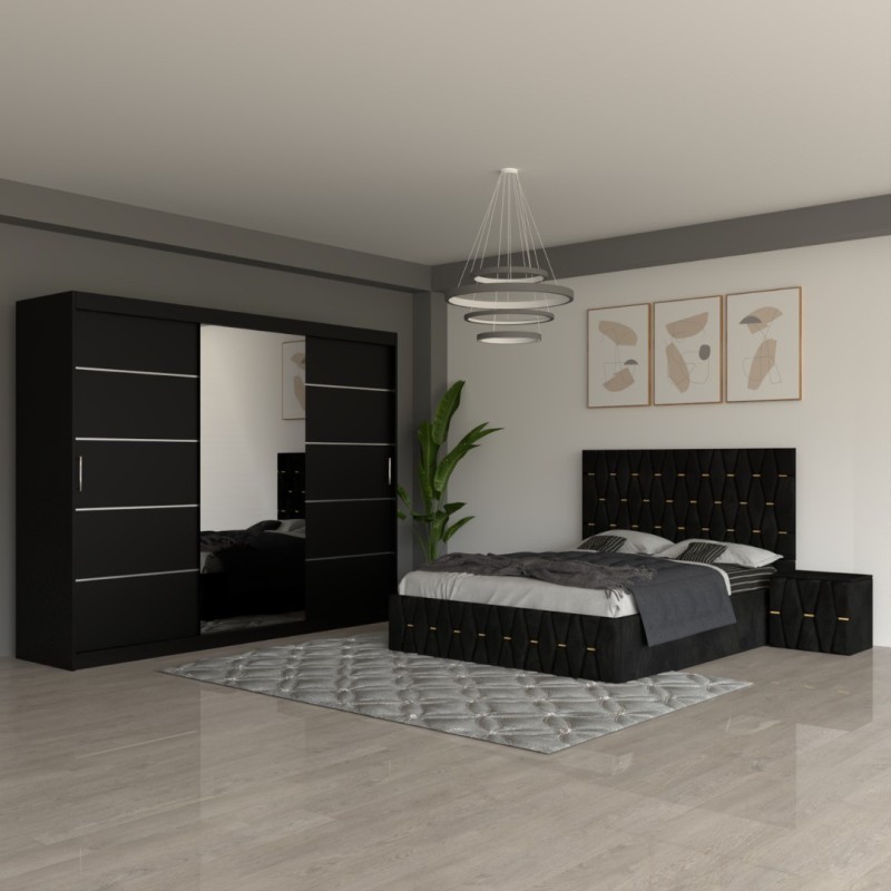 Dormitor Eric Negru cu Dulap Negru 250cm