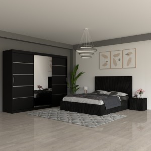Dormitor Toma Negru cu Dulap Negru 250cm