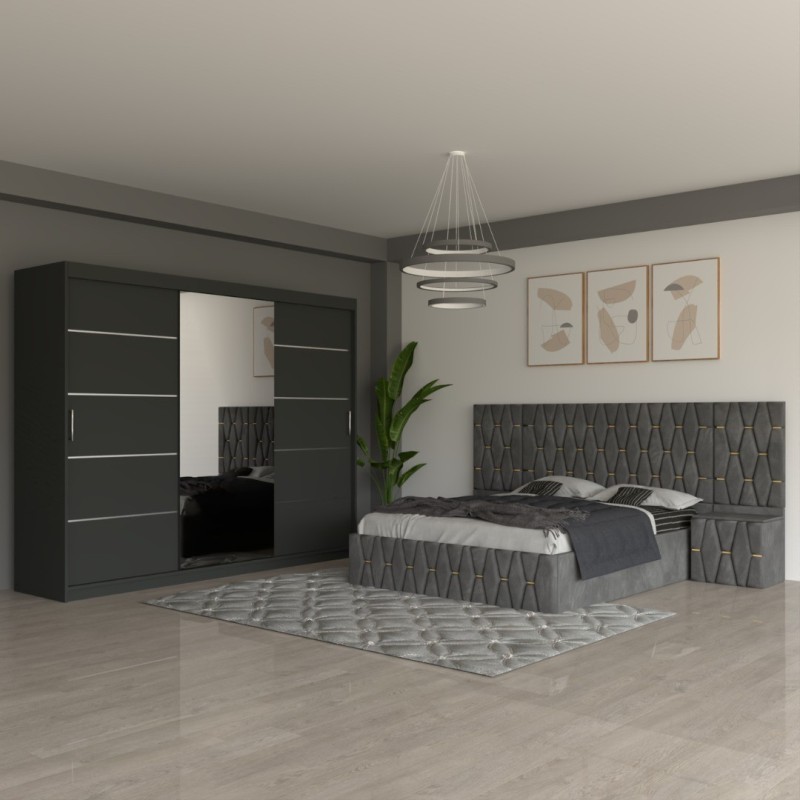 Dormitor  Eric Gri Cu Extensii Dulap Gri 250