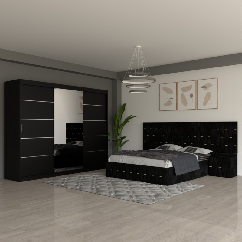 Dormitor Eric Negru Cu Extensii Dulap Negru 250