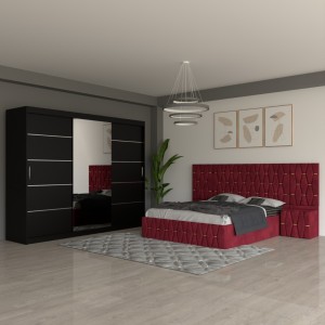 Dormitor Eric Rosu Cu Extensii Dulap Negru 250 cm