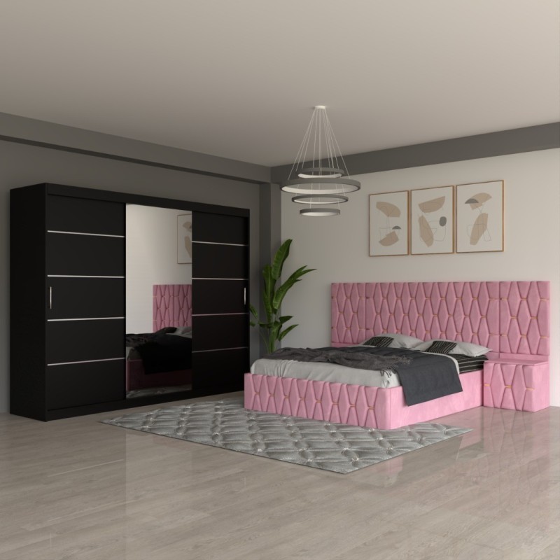 Dormitor Eric Roz Cu Extensii Dulap Negru 250 cm