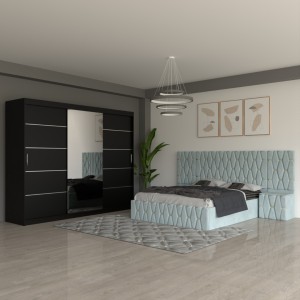 Dormitor Eric Lemon Cu Extensii Dulap Negru 250 cm