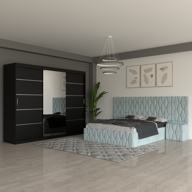 Dormitor Eric Lemon Cu Extensii Dulap Negru 250 cm