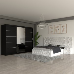 Dormitor Eric Alb Cu Extensii Dulap Negru 250 cm
