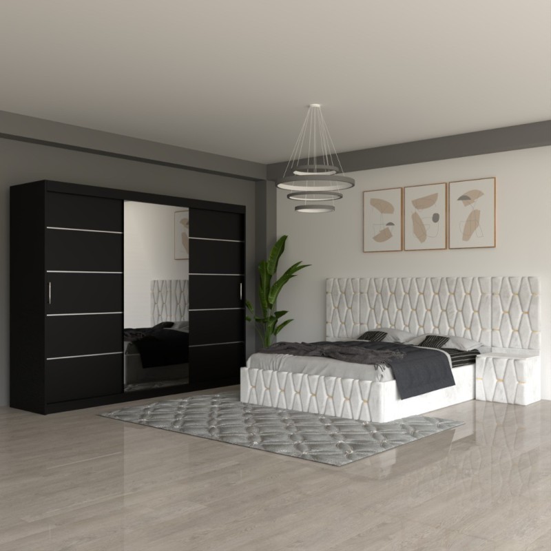 Dormitor Eric Alb Cu Extensii Dulap Negru 250 cm
