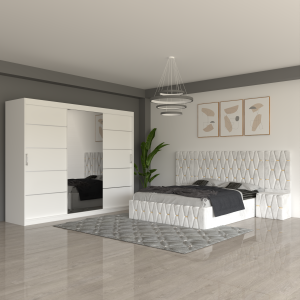 Dormitor Eric Alb Cu Extensii Dulap Alb 250 cm