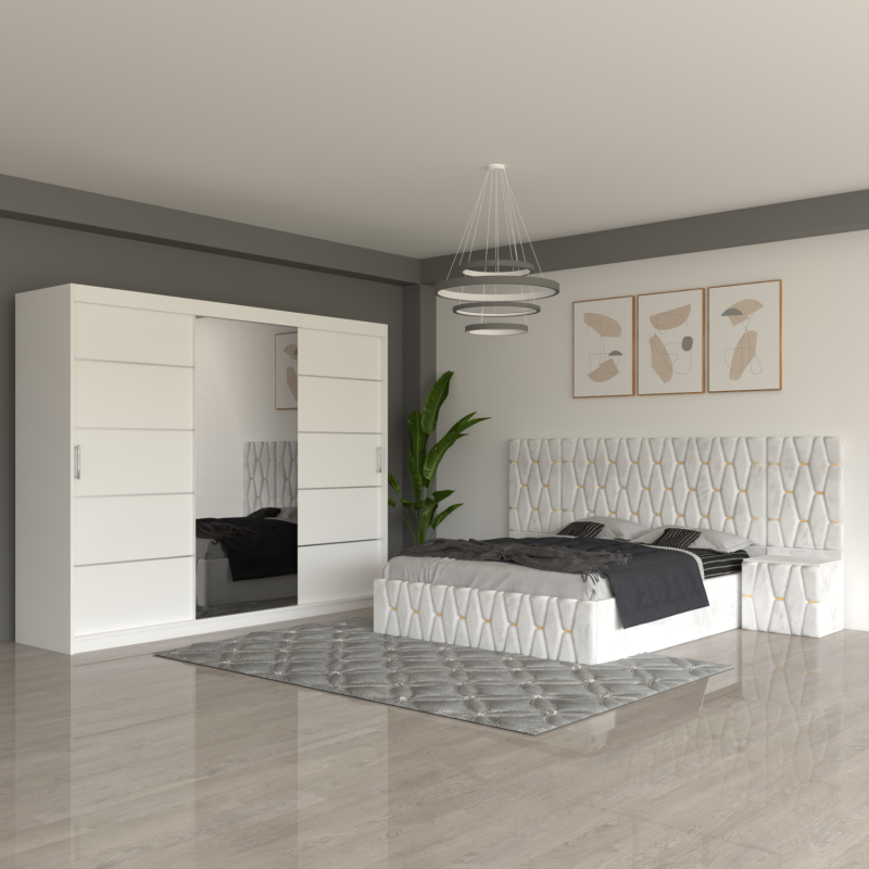 Dormitor Eric Alb Cu Extensii Dulap Alb 250 cm