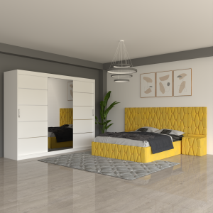 Dormitor Eric Galben Cu Extensii Dulap Alb 250 cm