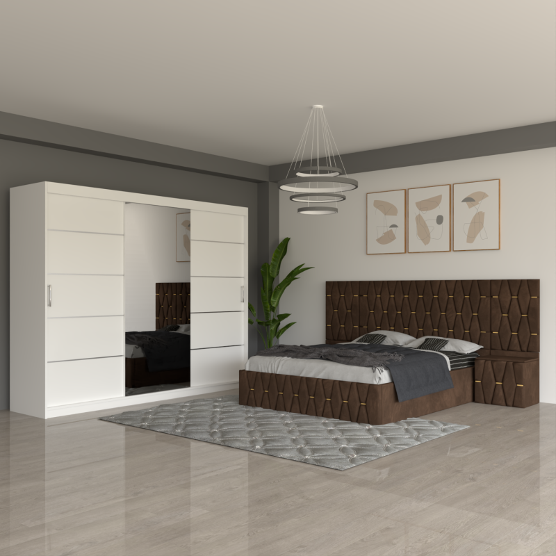 Dormitor Eric Maro Cu Extensii Dulap Alb 250 cm