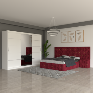 Dormitor Eric Rosu Cu Extensii Dulap Alb 250 cm