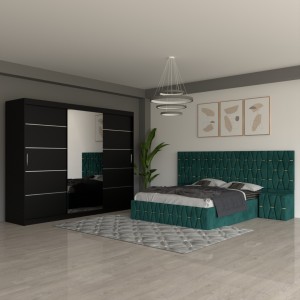 Dormitor Eric Verde Cu Extensii Dulap Negru 250 cm