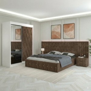 Dormitor Eric Maro Tapitat Cu Noptiere Tapitate + Extensii