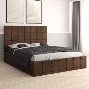 Pat Tapitat Ven03 Maro + Saltea 20cm Grosime + Somiera Metalica Rabatabila