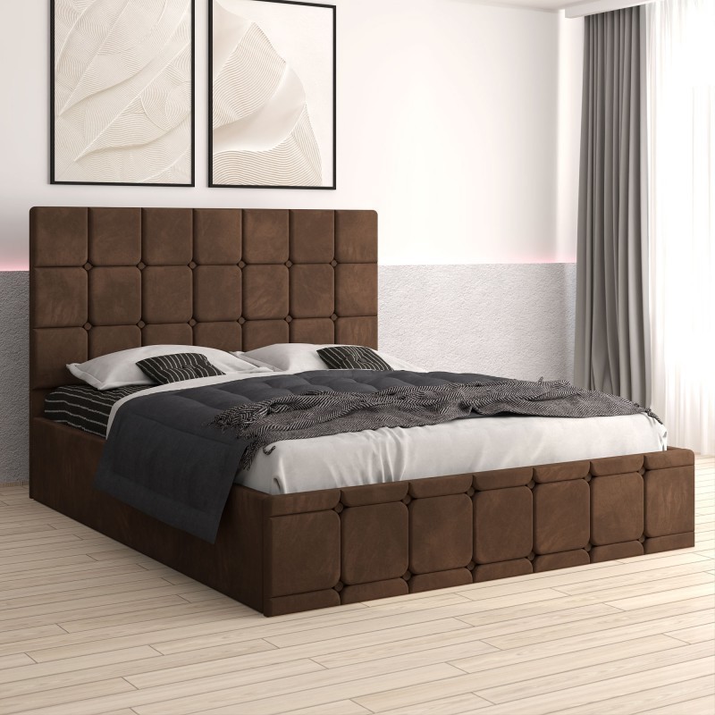 Pat Tapitat Ven03 Maro + Saltea 20cm Grosime + Somiera Metalica Rabatabila