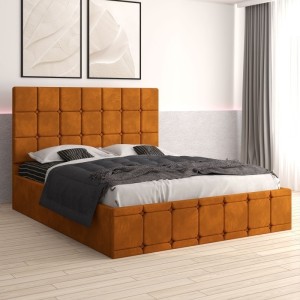 Pat Tapitat Ven03 Caramiziu + Saltea 20cm Grosime + Somiera Metalica Rabatabila