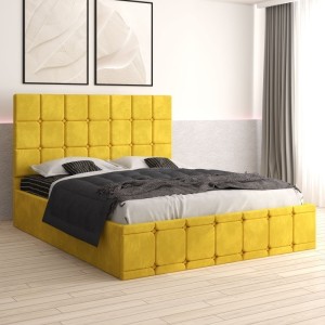 Pat Tapitat Ven03 Galben + Saltea 20cm Grosime + Somiera Metalica Rabatabila